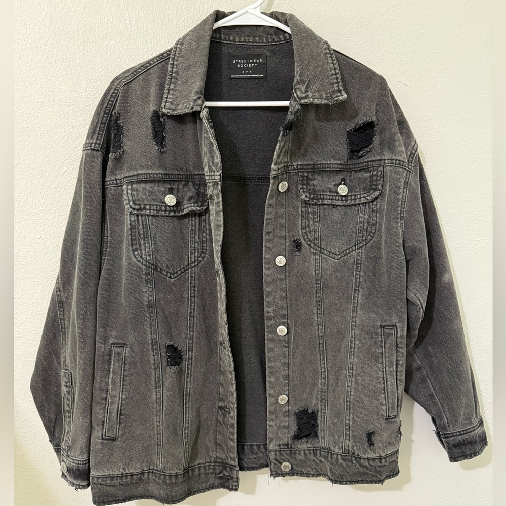 Streetwear Society Oversized Distressed Black Denim Jacket